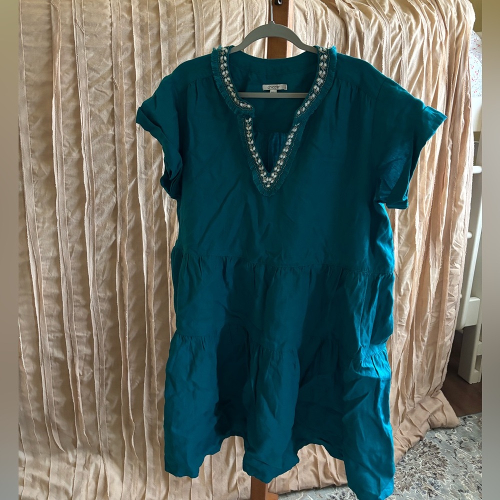 Chico's Teal Dress with Embellished Neckline size 4 or 18-20